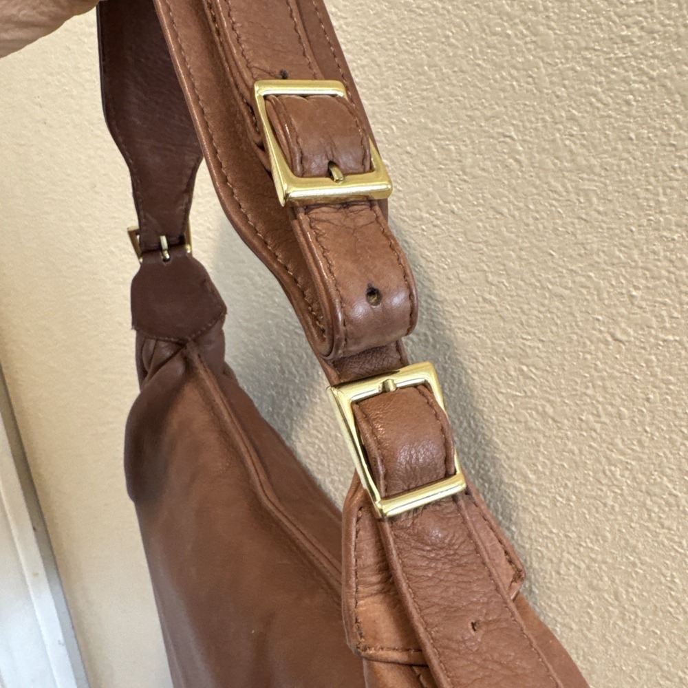 Vtg Y2K Bulga Brown Leather Kisslock Shoulder Bag Purse Satchel Buckle Details‎ - Picture 6 of 16